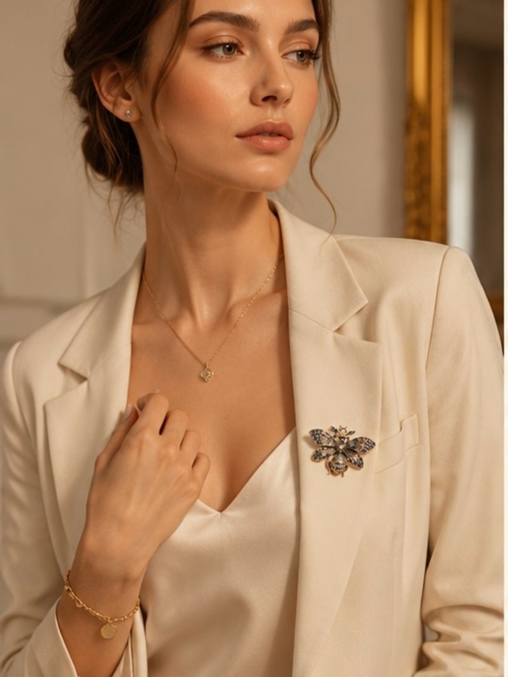 Gold-Tone Bee Crystal Brooch - Sparkling Women’s Accessory